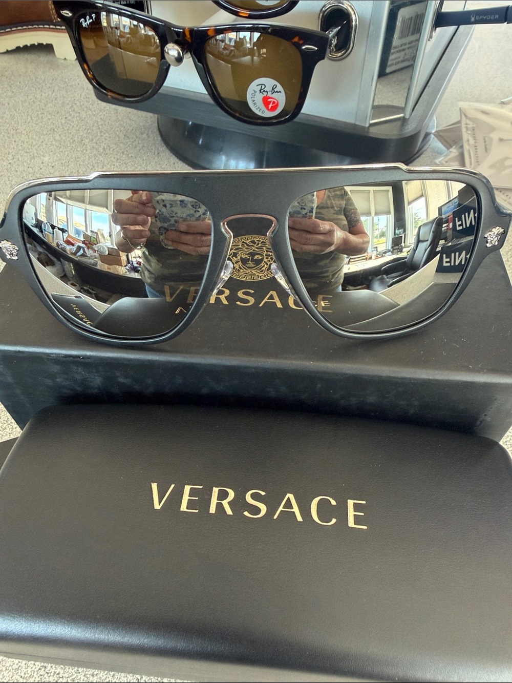 Versace Black Silver Shield Sunglasses